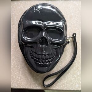 Glossy Black Skull Wristlet Clutch